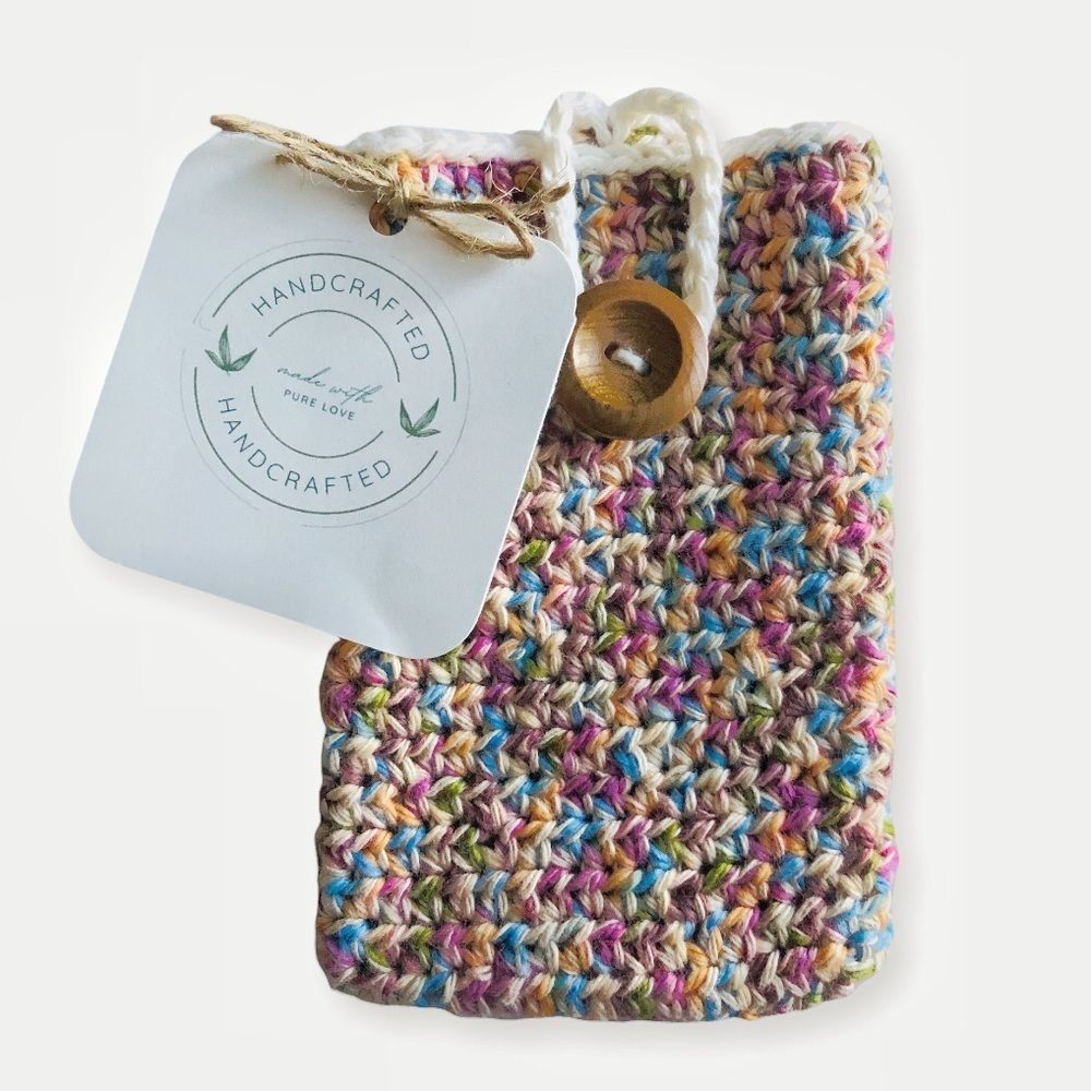 Hand Crafted Crochet iPhone Cover Multi Color Button Size iPhone 13 Pro